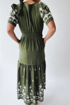 The Saxton Embroidered Maxi Dress in Olive