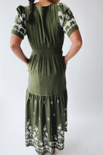 The Saxton Embroidered Maxi Dress in Olive