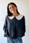 The Orzoco Frill Collar Cardigan in Midnight