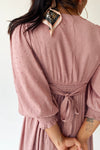 The Garvara Swiss Dot Button-Up Maxi Dress in Rose