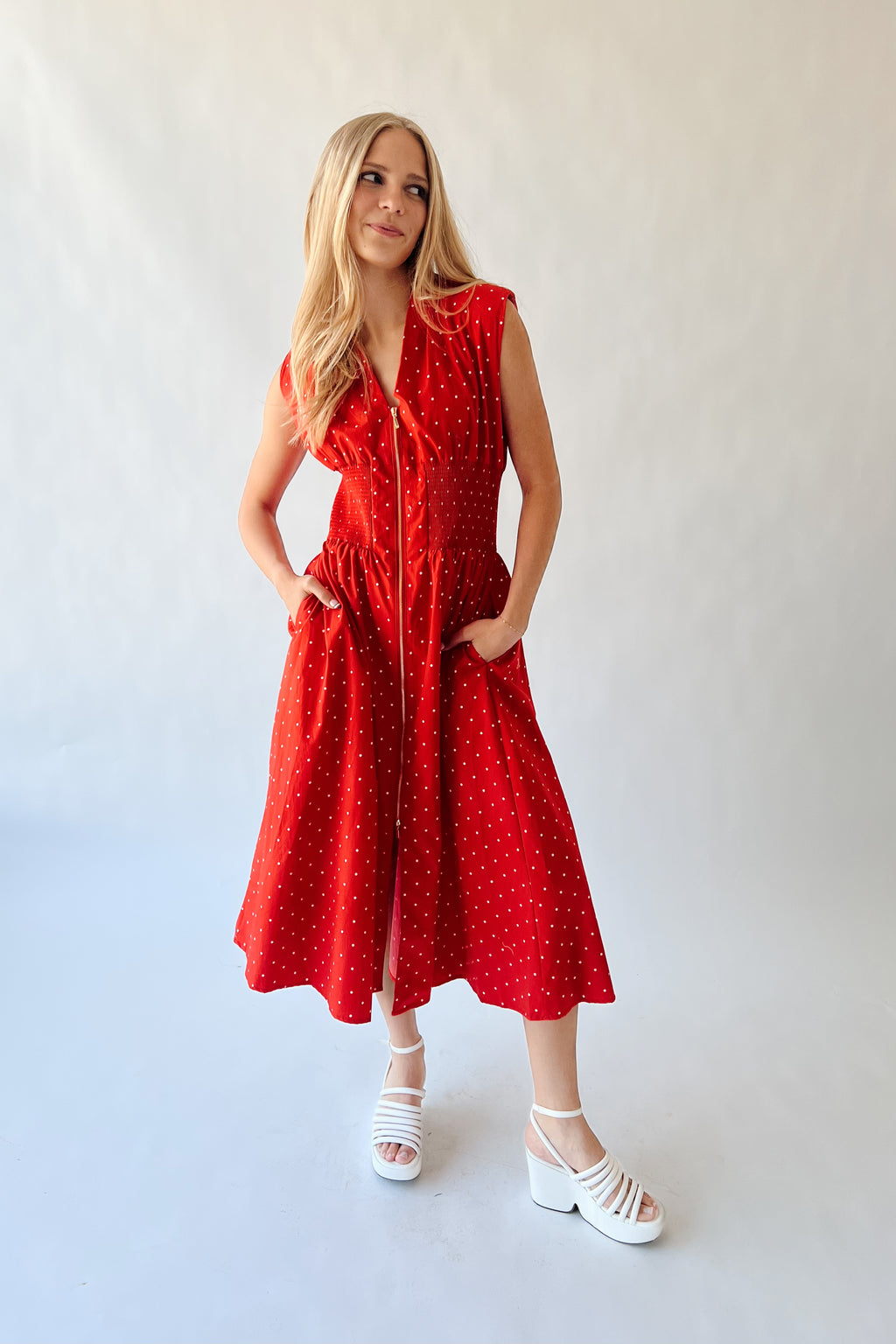midi red dresses The Mina Zipper Detail Midi Dress in Red Small