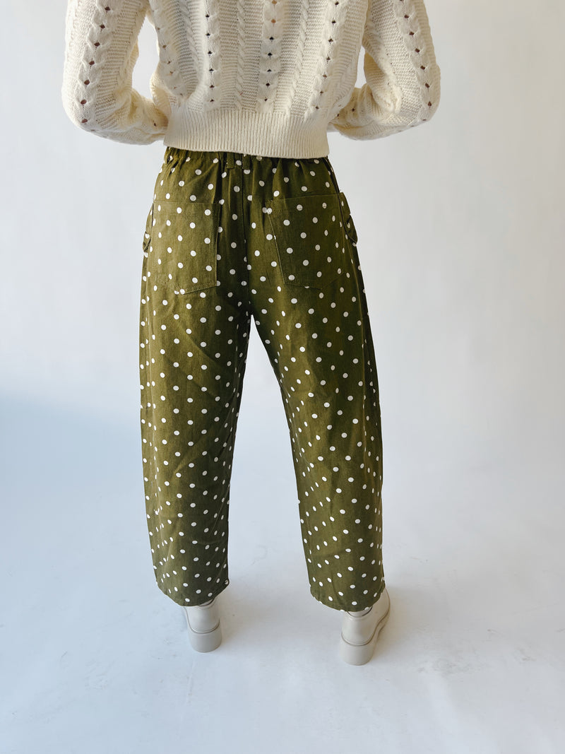The Clausen Polka Dot Pant in Olive Combo