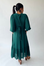 The Garvara Swiss Dot Button-Up Maxi Dress in Evergreen