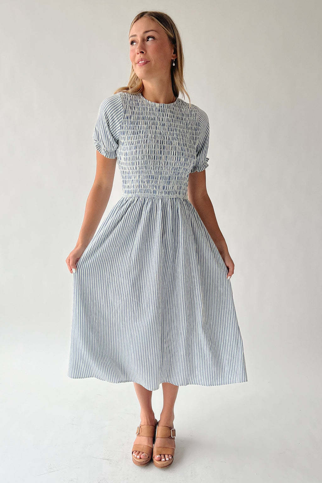 asymmetrical smocked bodice midi dress Asymmetrical Smocked Bodice Midi Dress