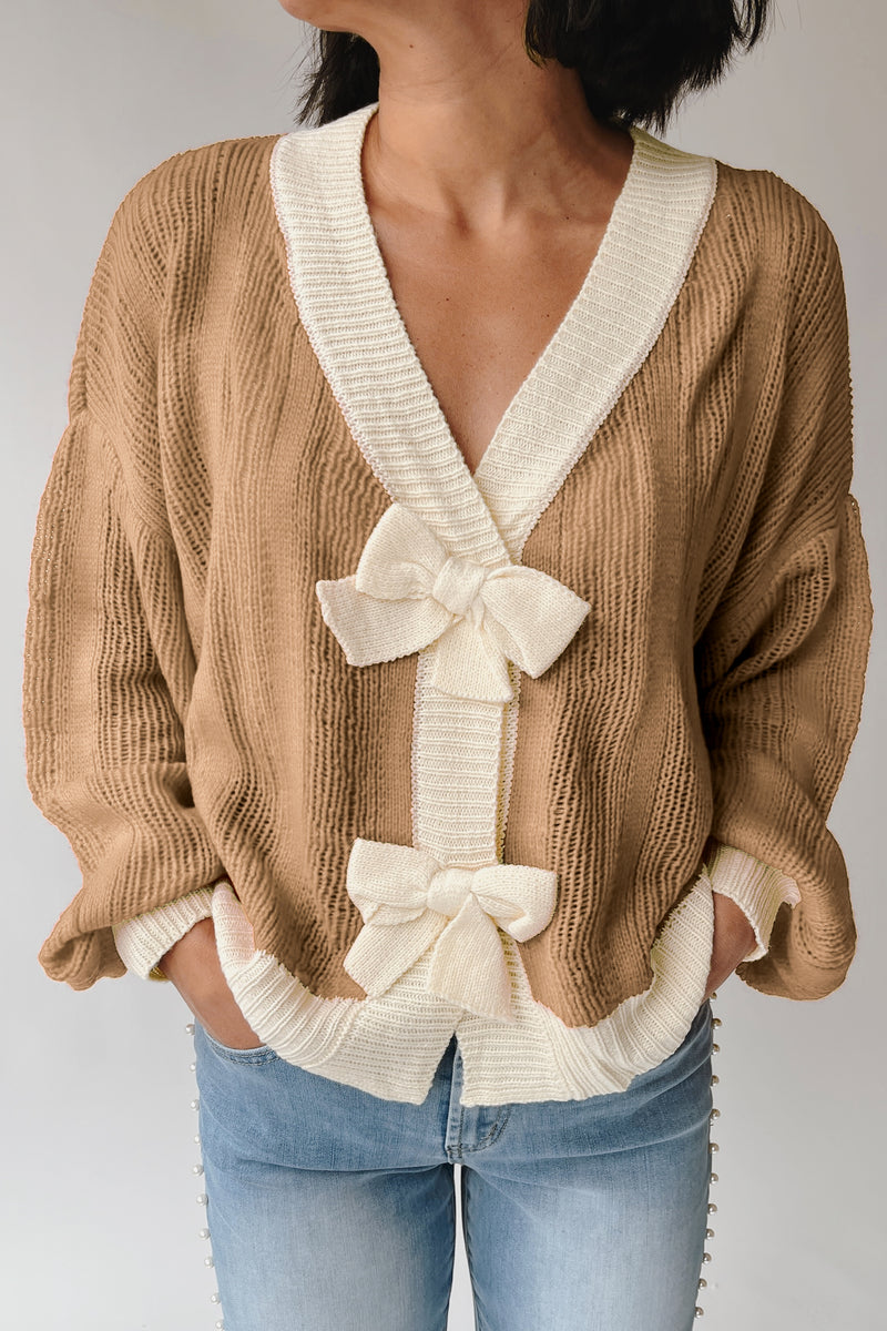 The Winquist Knit Bow Detail Cardigan in Mocha