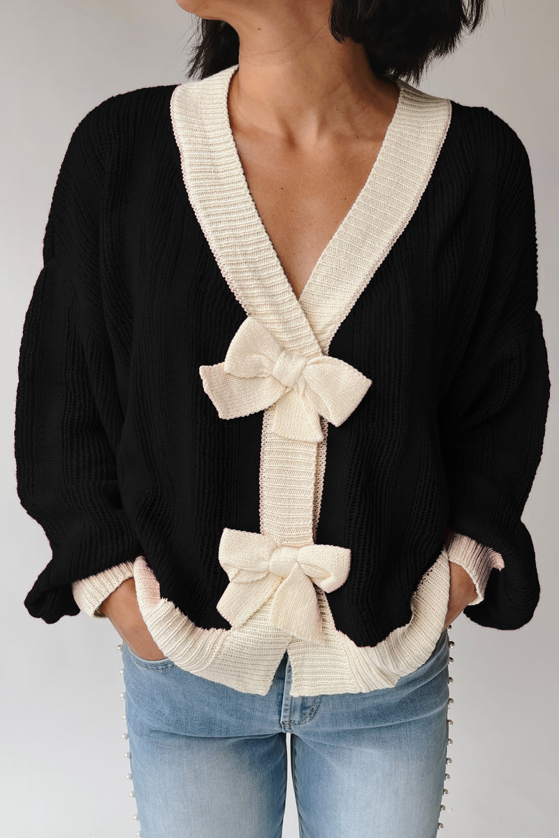The Winquist Knit Bow Detail Cardigan in Black