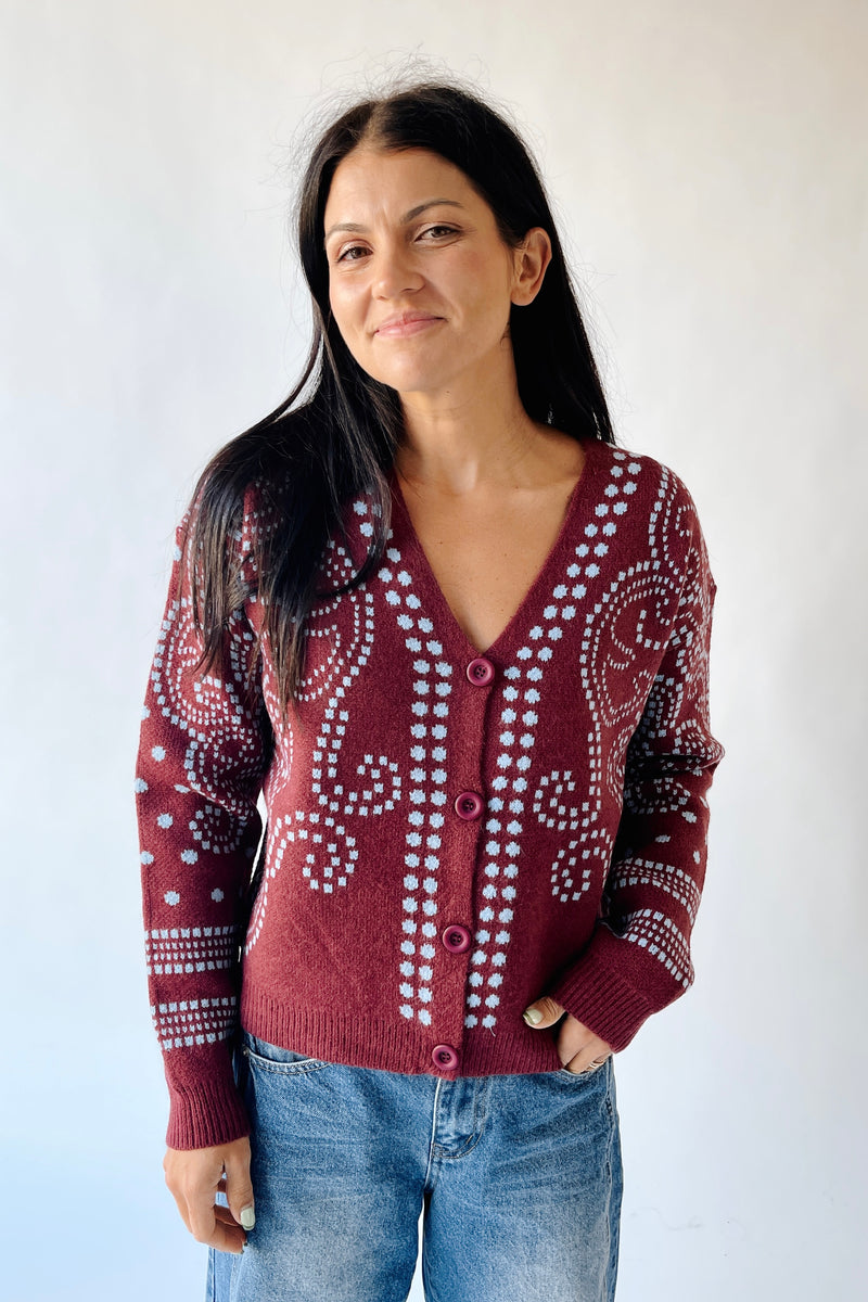 The Jepson Patterned Sweater in Plum + Sky Blue