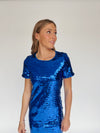 The Liviana Sequin Midi Dress in Cobalt Blue