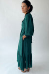 The Garvara Swiss Dot Button-Up Maxi Dress in Evergreen