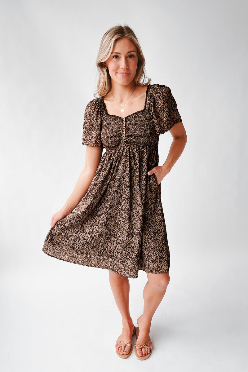 The Narrine Lace Contrast Floral Dress in Dark Olive