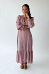 The Garvara Swiss Dot Button-Up Maxi Dress in Rose