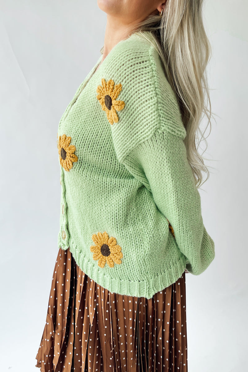 The Daphne Floral Knit Cardigan in Lime