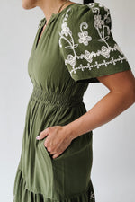The Saxton Embroidered Maxi Dress in Olive