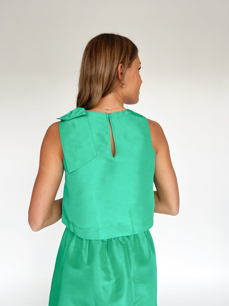 The Hestia Metallic Tank in Kelly Green