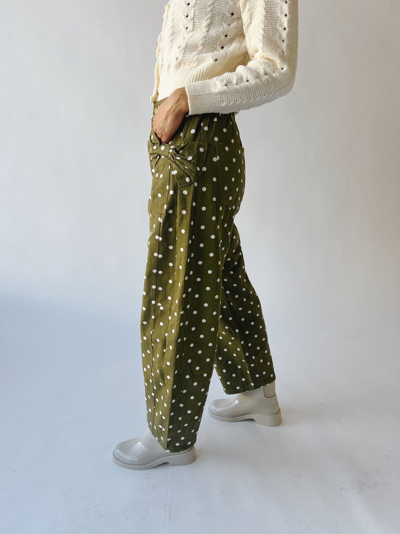 The Clausen Polka Dot Pant in Olive Combo