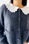 The Orzoco Frill Collar Cardigan in Midnight