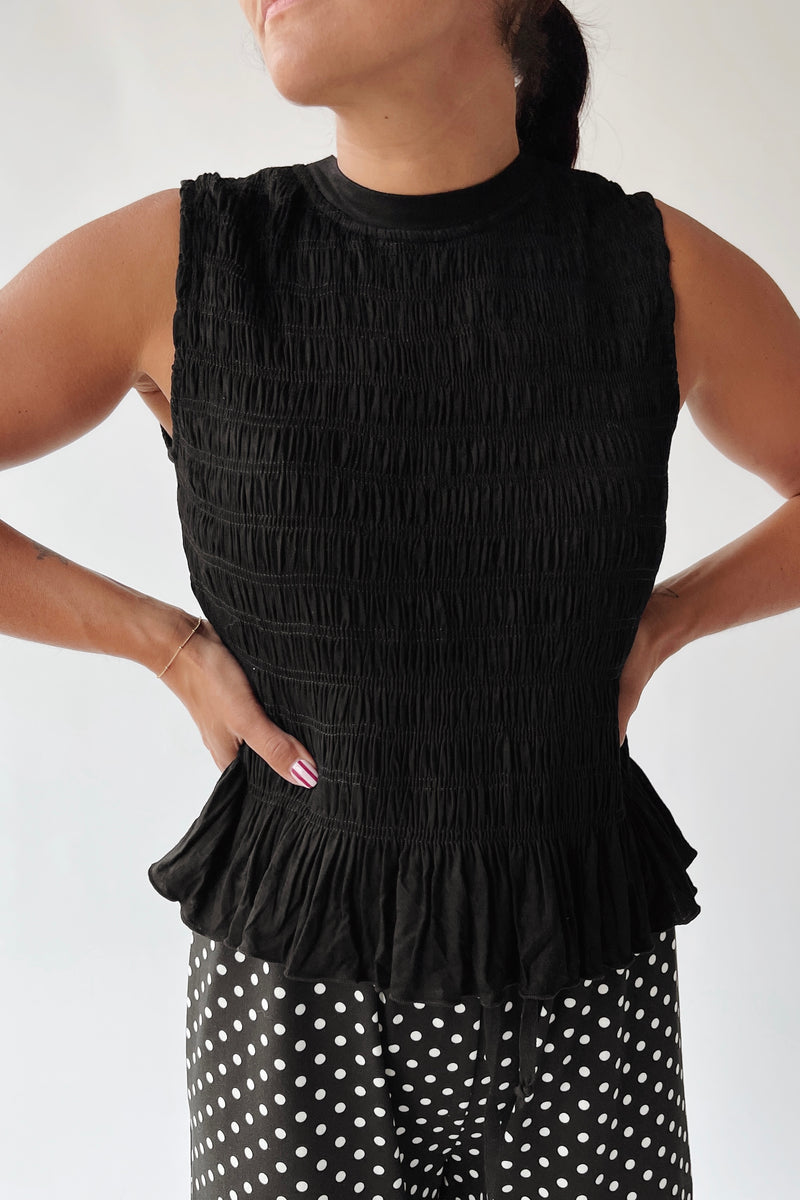 The Tate Smocked Tank in Black