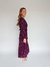 The Turma Tiered Maxi Dress in Burgundy + Pink