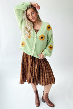The Daphne Floral Knit Cardigan in Lime