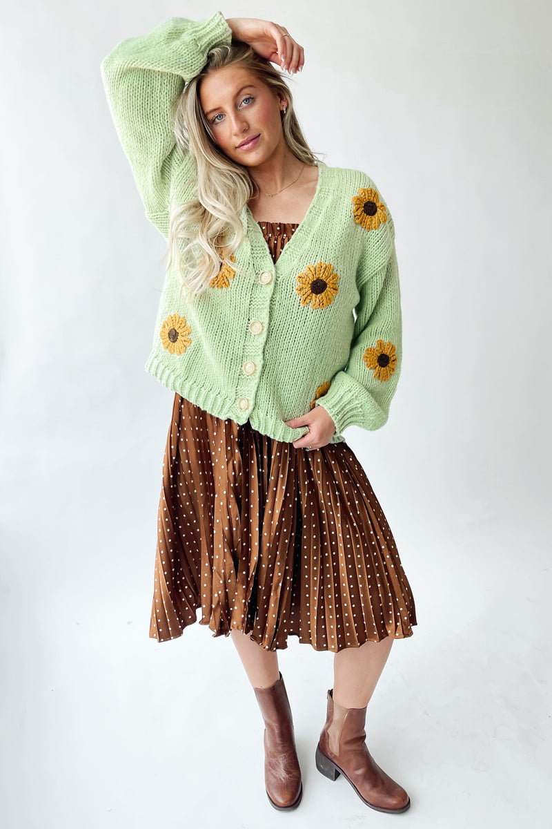 The Daphne Floral Knit Cardigan in Lime