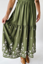 The Saxton Embroidered Maxi Dress in Olive