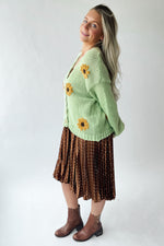 The Daphne Floral Knit Cardigan in Lime