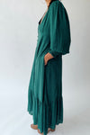 The Garvara Swiss Dot Button-Up Maxi Dress in Evergreen