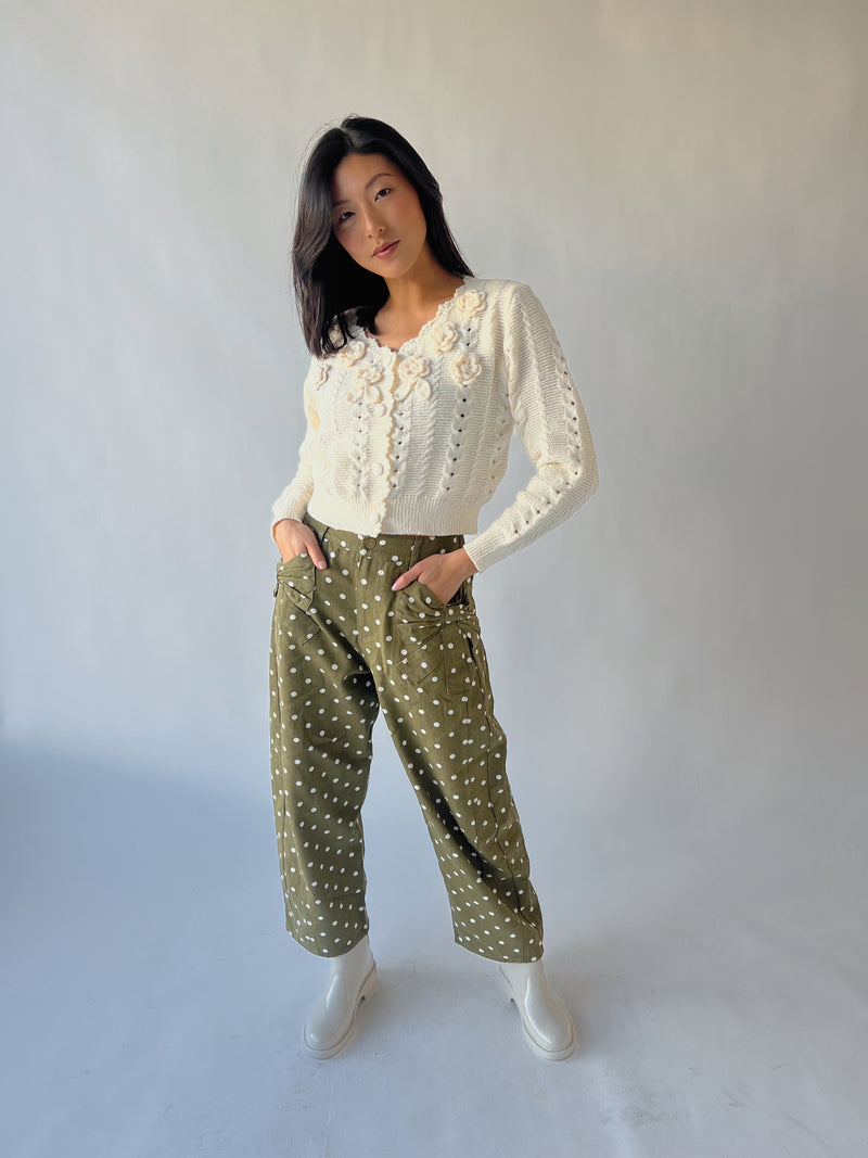 The Clausen Polka Dot Pant in Olive Combo