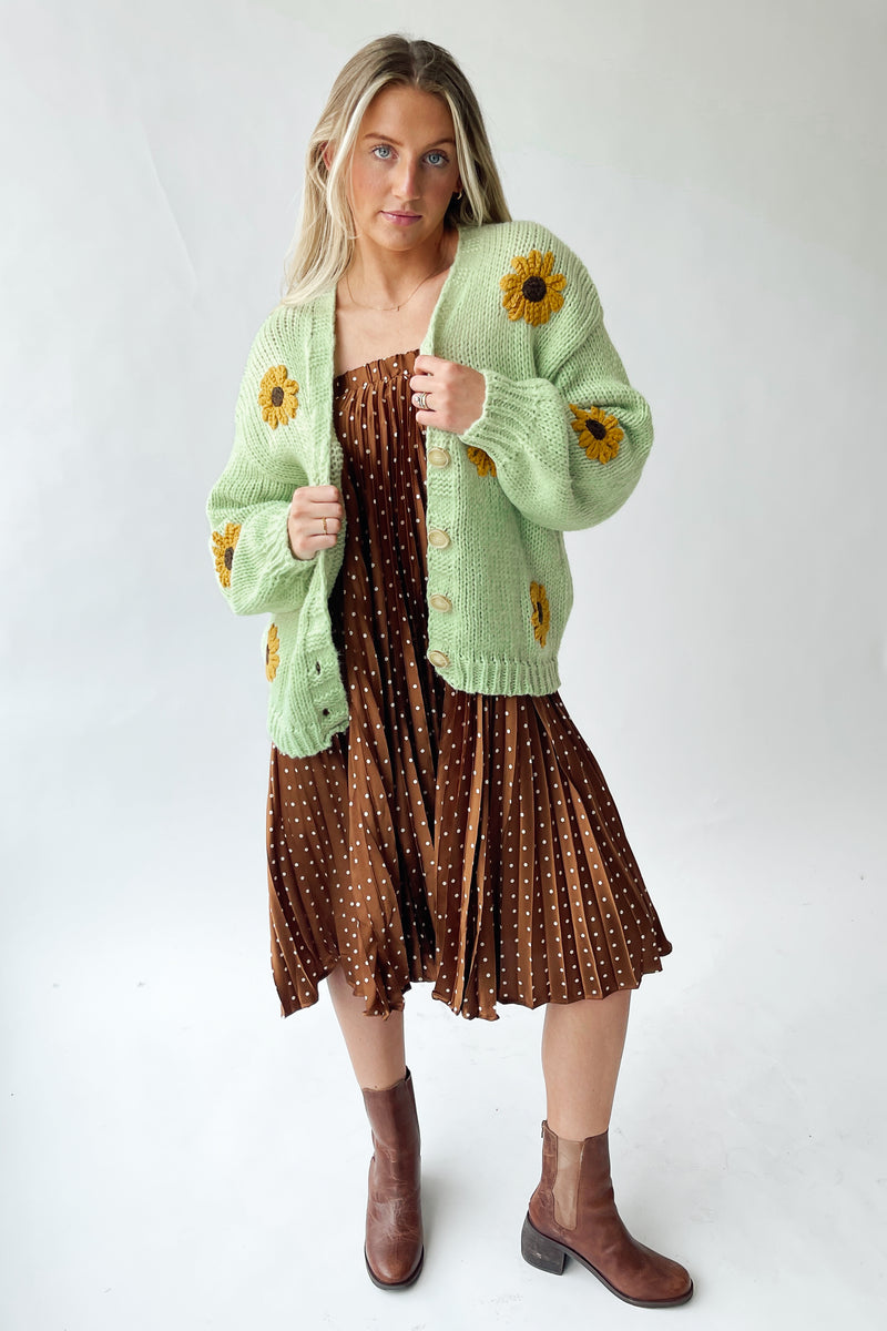 The Daphne Floral Knit Cardigan in Lime