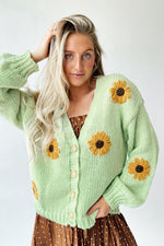 The Daphne Floral Knit Cardigan in Lime