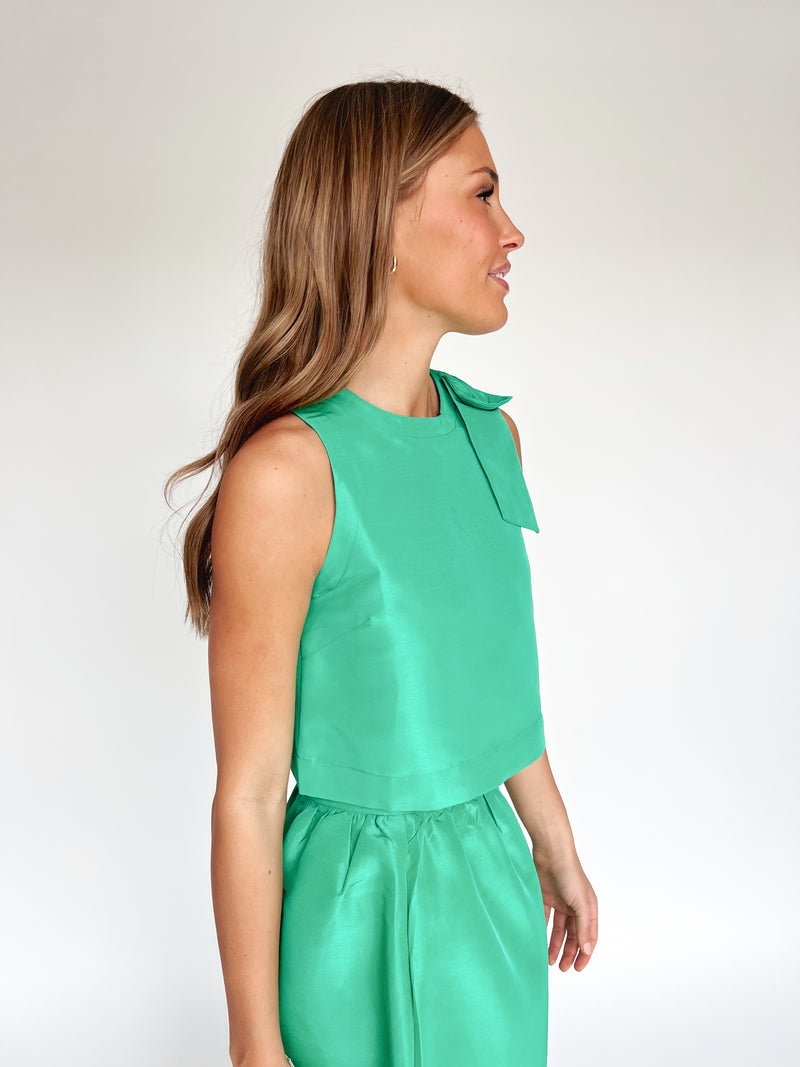 The Hestia Metallic Tank in Kelly Green