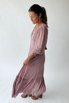 The Garvara Swiss Dot Button-Up Maxi Dress in Rose