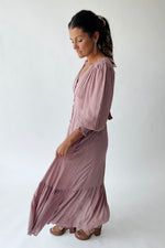 The Garvara Swiss Dot Button-Up Maxi Dress in Rose