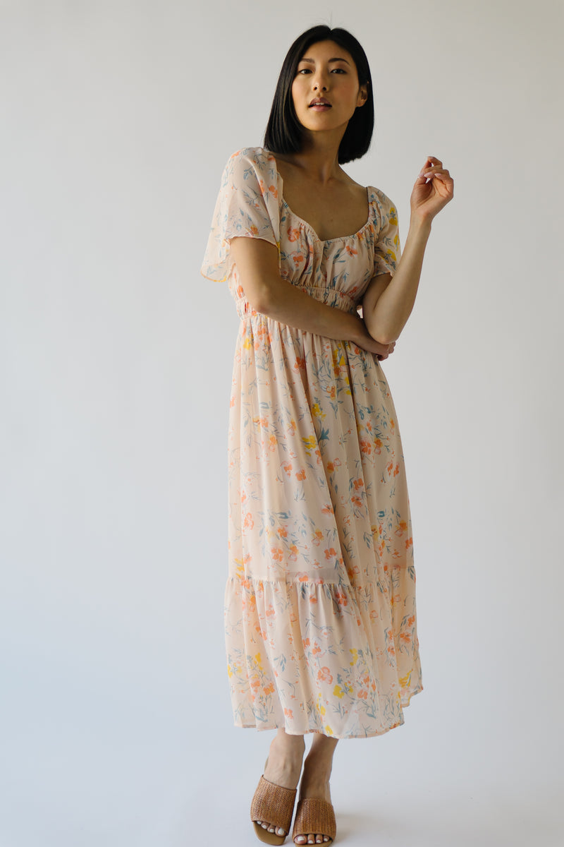 The Darrington Floral Midi Dress in Blush