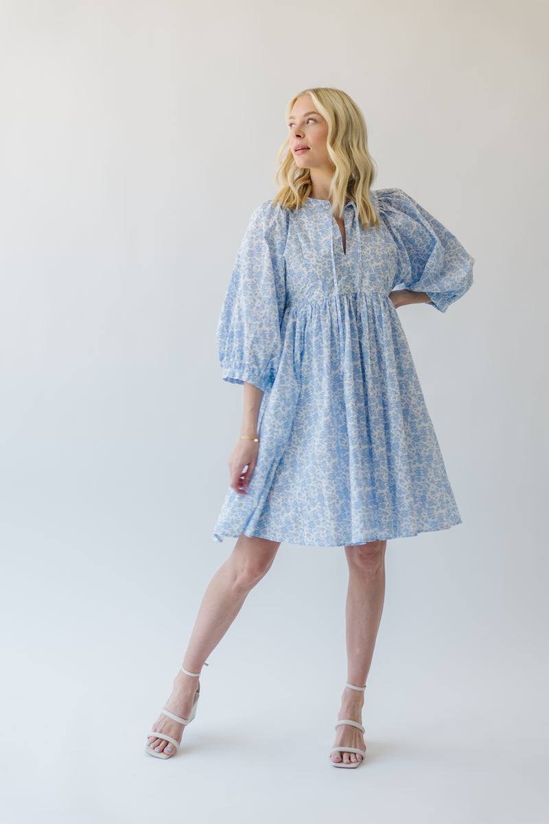 The Soloman Tie Detail Dress in Blue Floral
