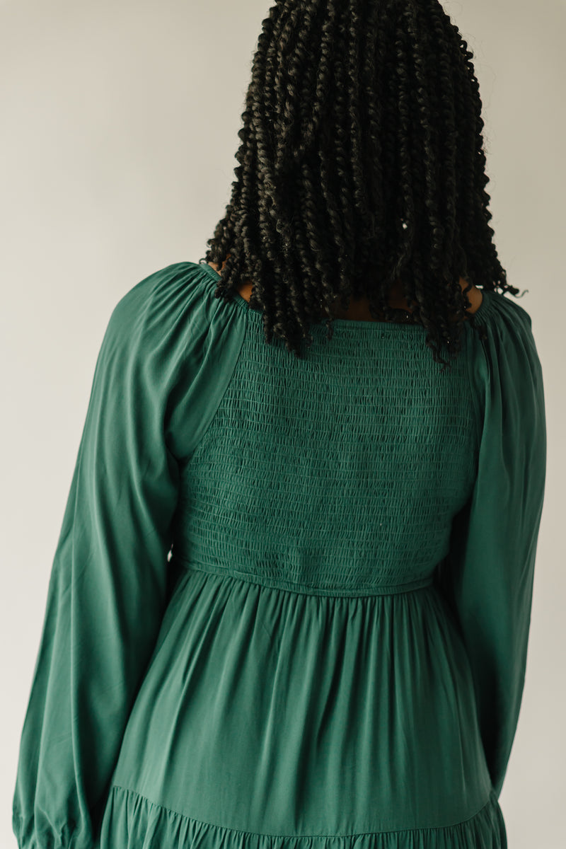 The Havana Embroidered Detail Dress in Hunter Green