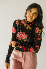 Free People: Charlie Printed Mesh Top in Black Combo