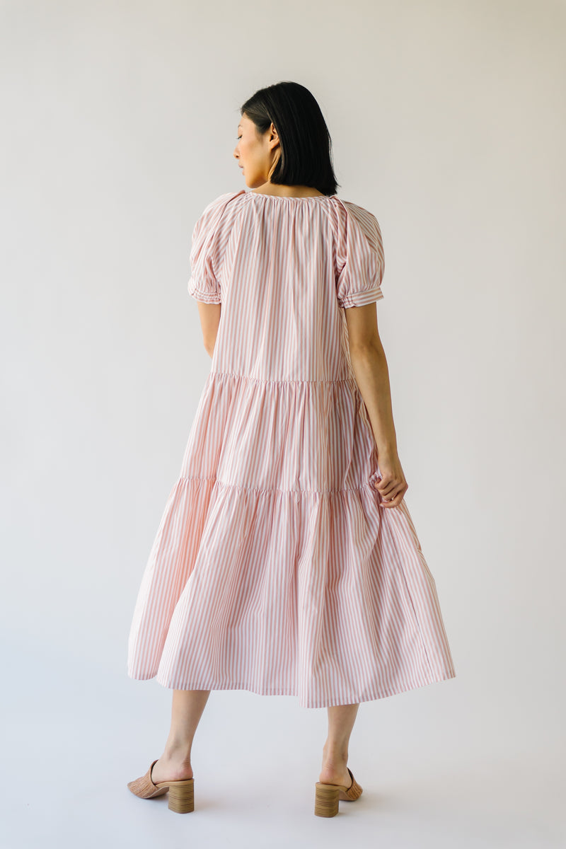 The Alberta V-Neck Midi Dress in Peach Stripe