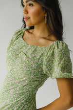 The Leola Puff Sleeve Midi Dress in Green