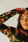 Free People: Charlie Printed Mesh Top in Black Combo