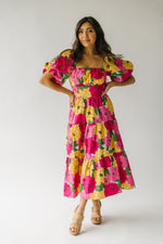 The Anthony Floral Tiered Midi Dress in Fuchsia