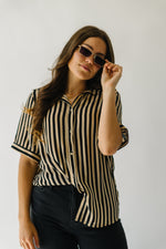 The Bakersfield Button-Up Blouse in Black + Tan Stripe