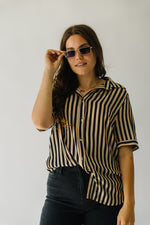 The Bakersfield Button-Up Blouse in Black + Tan Stripe