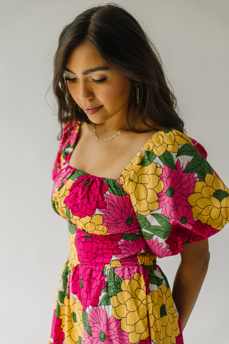 The Anthony Floral Tiered Midi Dress in Fuchsia