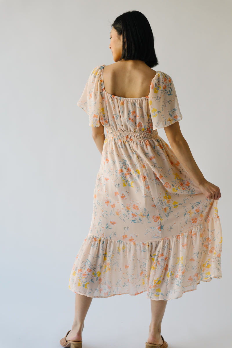 The Darrington Floral Midi Dress in Blush