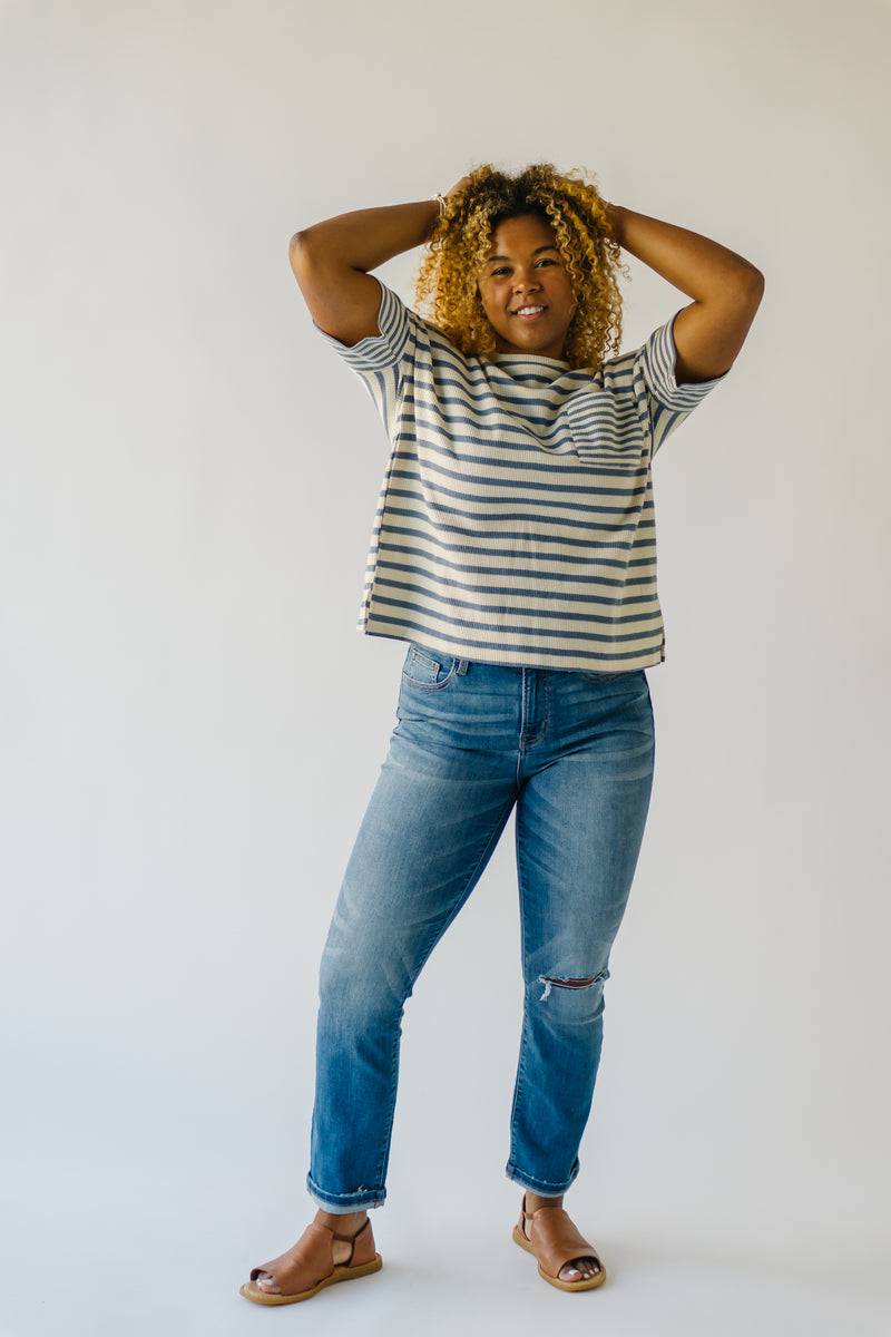 The Harrisburg Pocket Detail Tee in Denim Stripe
