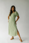 The Leola Puff Sleeve Midi Dress in Green