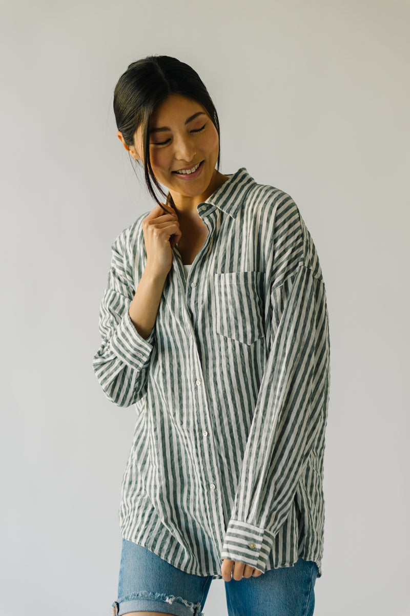 The Avilla Button-Down Shirt in Olive Stripe