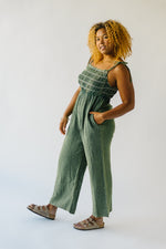 The Irondale Smocked Detail Jumpsuit in Deep Moss