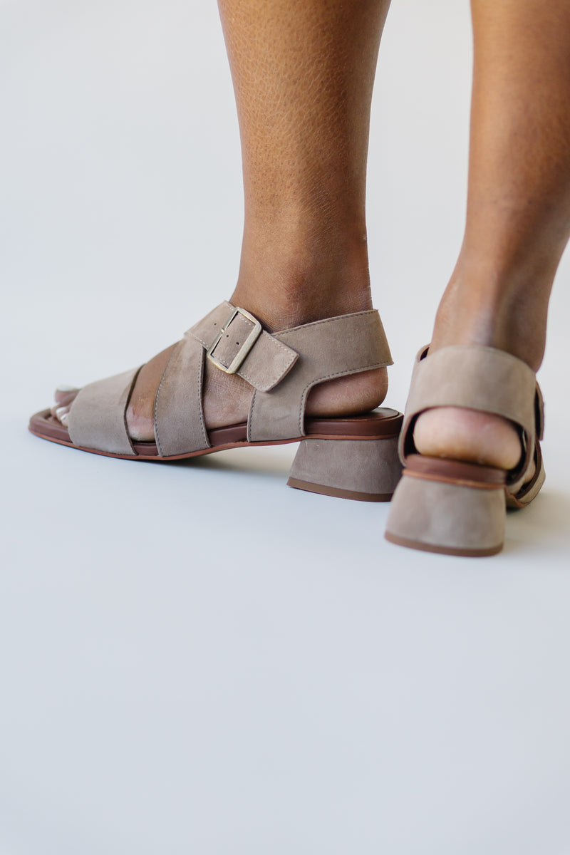 Band of the Free: Elia Block Heel Sandal in Taupe Suede